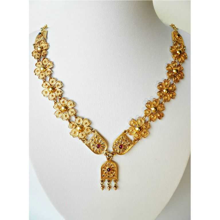 Κολιέ με Φιλιγκρί Μαργαρίτες και Κόκκινες Πέτρες